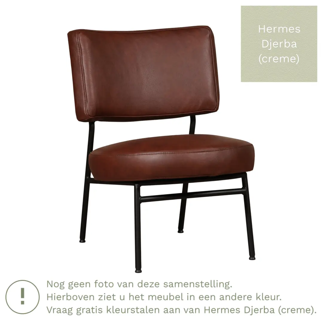 afbeelding van Leren fauteuil Rondo - Hermes Djerba (crème)