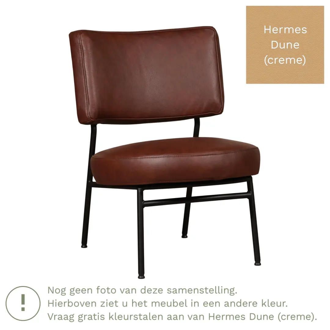 afbeelding van Leren fauteuil Rondo - Hermes Dune (crème)