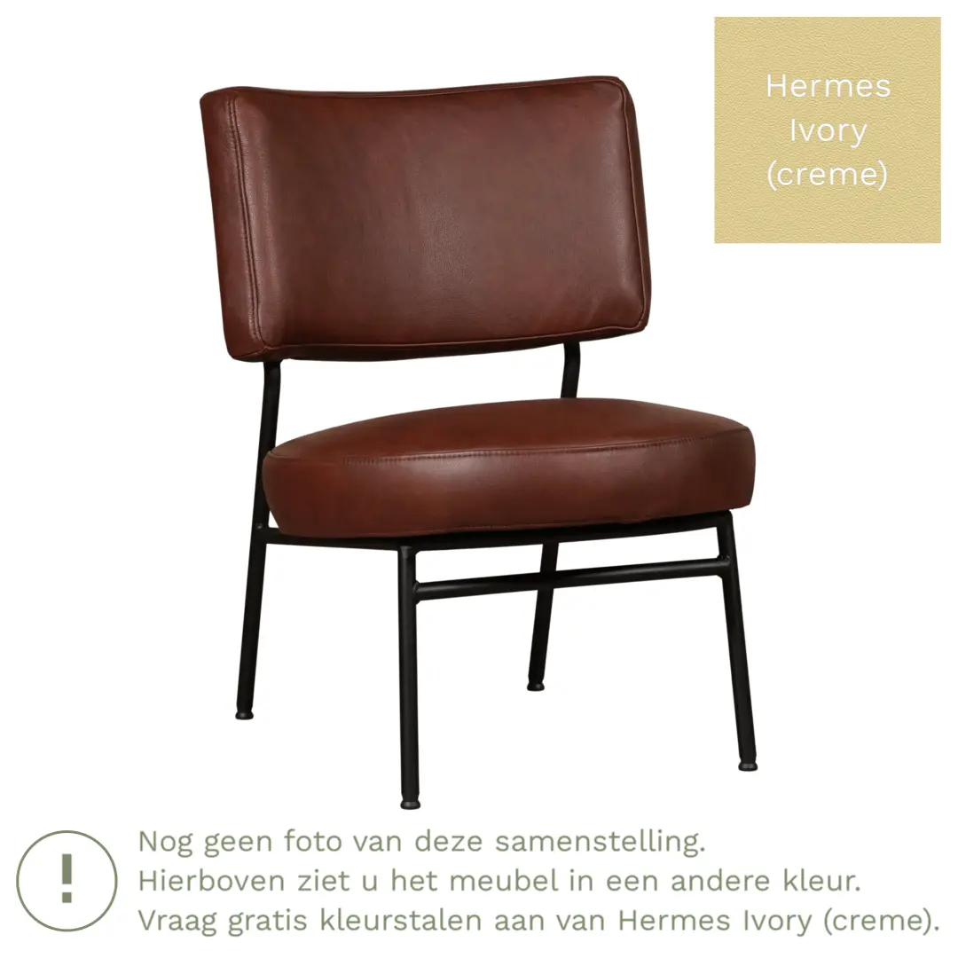 afbeelding van Leren fauteuil Rondo - Hermes Ivory (crème)