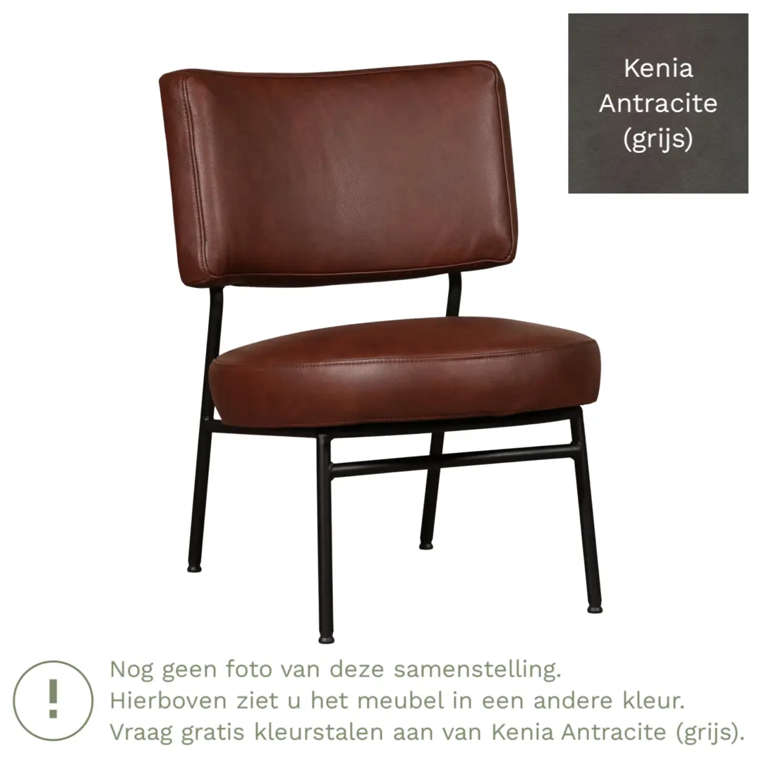 afbeelding van Leren fauteuil Rondo - Kenia Antracite (grijs)