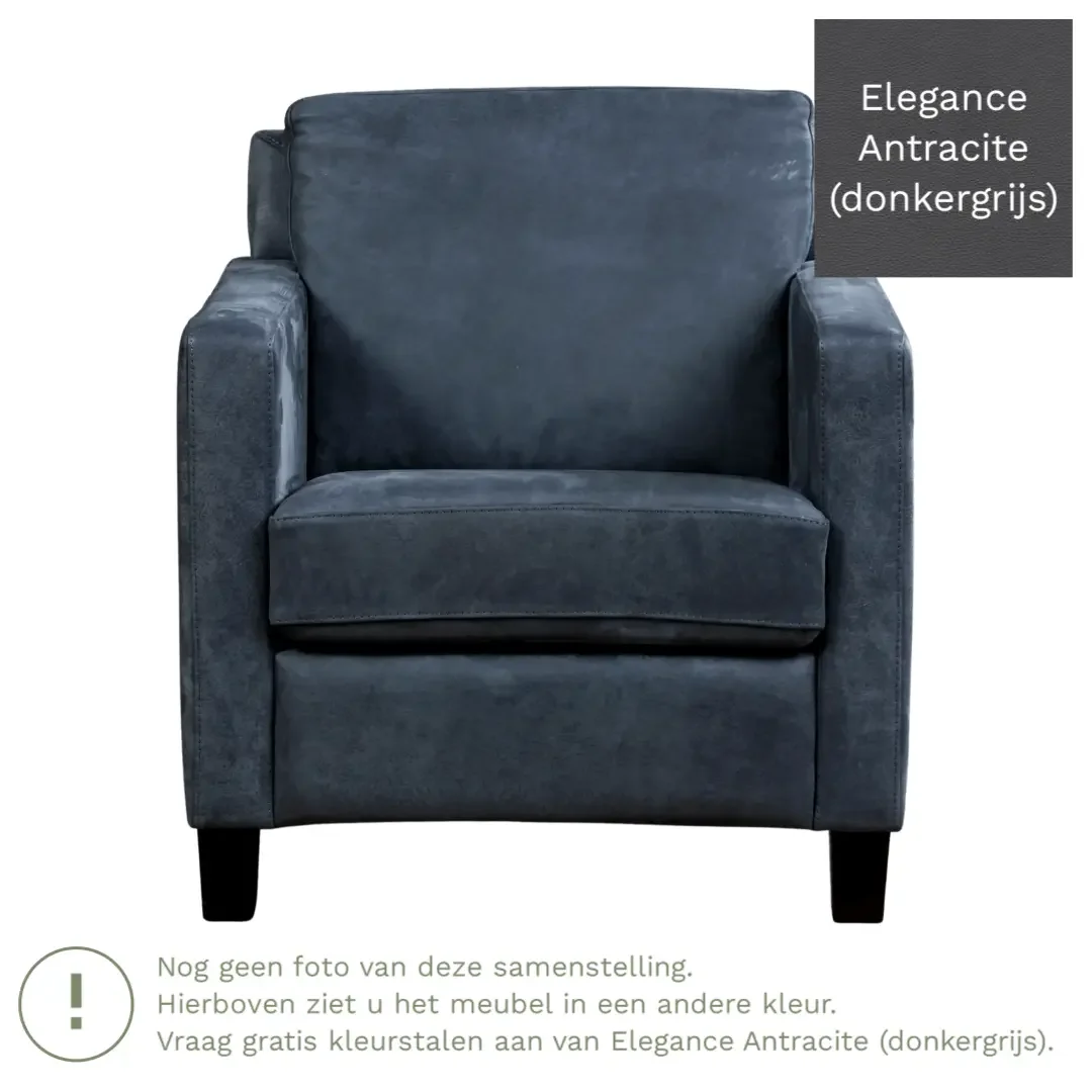 afbeelding van Leren fauteuil Smart - Elegance Antracite (donkergrijs) - Poten hout bruin