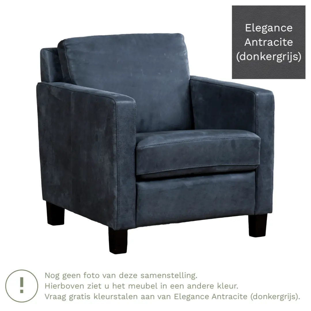 afbeelding van Leren fauteuil Smart - Elegance Antracite (donkergrijs) - Poten hout zwart