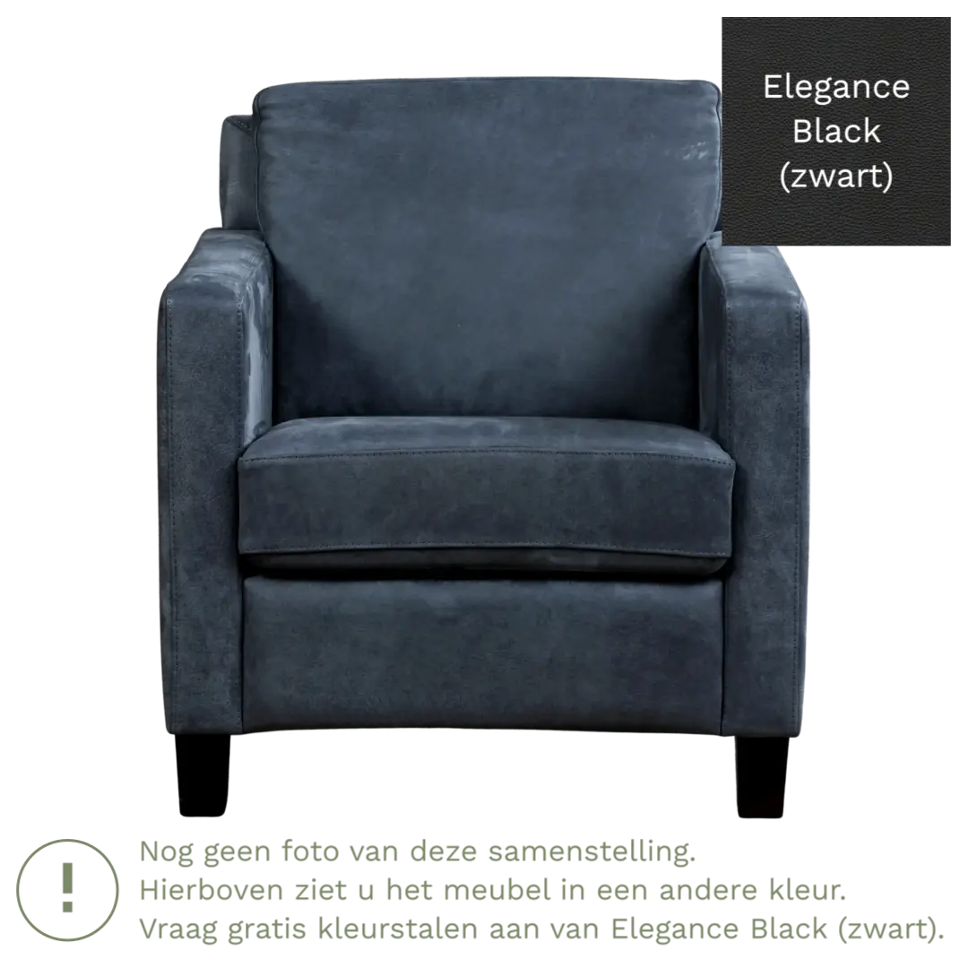 afbeelding van Leren fauteuil Smart - Elegance Black (zwart) - Poten hout bruin