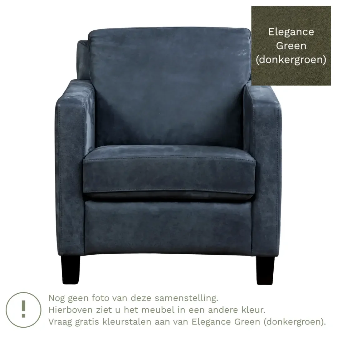 afbeelding van Leren fauteuil Smart - Elegance Green (donkergroen) - Poten hout zwart