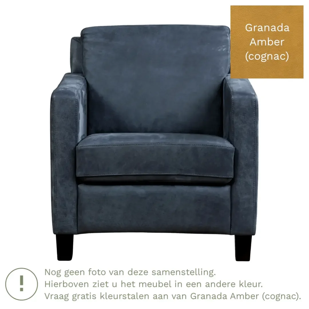 afbeelding van Leren fauteuil Smart - Granada Amber (cognac) - Poten hout zwart