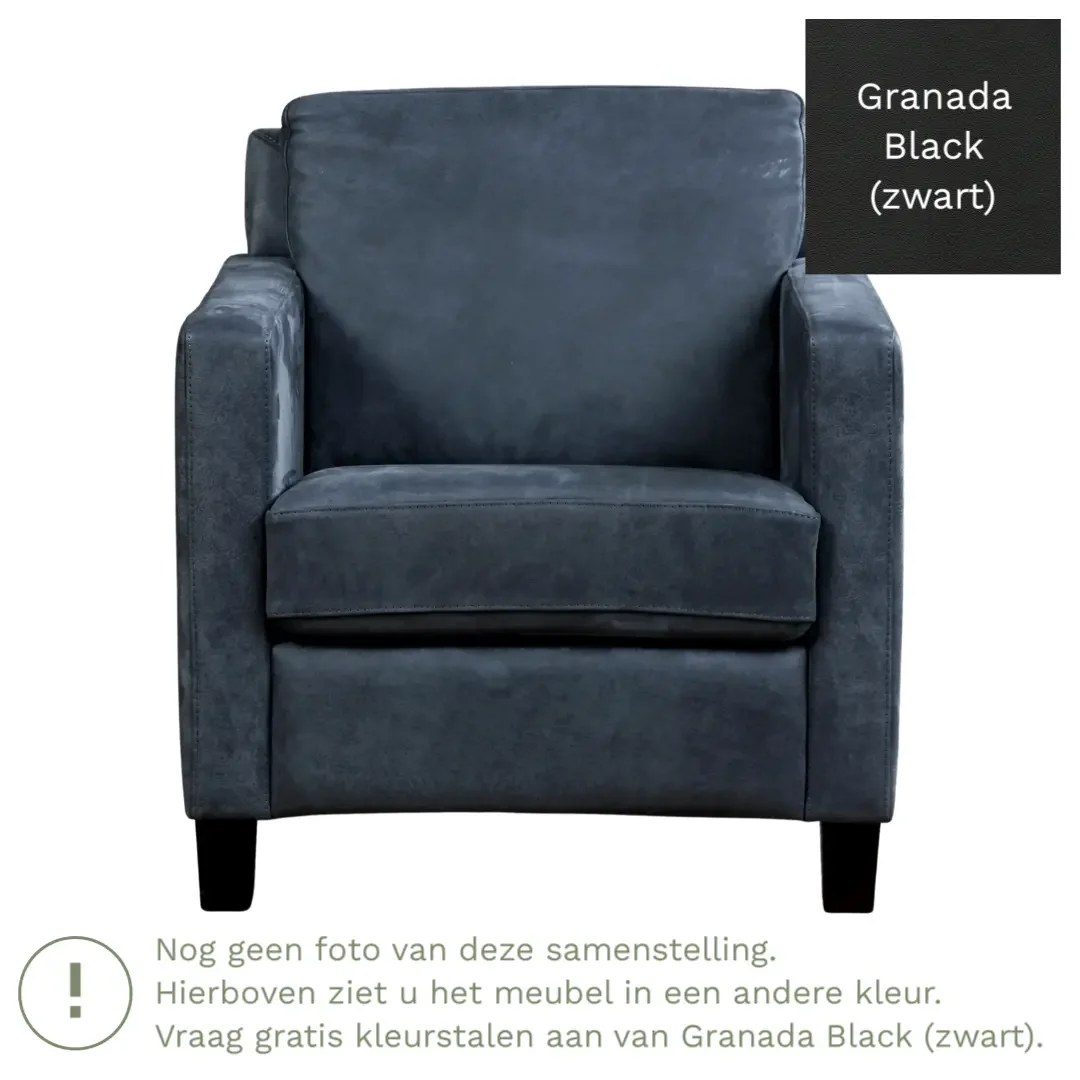 afbeelding van Leren fauteuil Smart - Granada Black (zwart) - Poten hout zwart