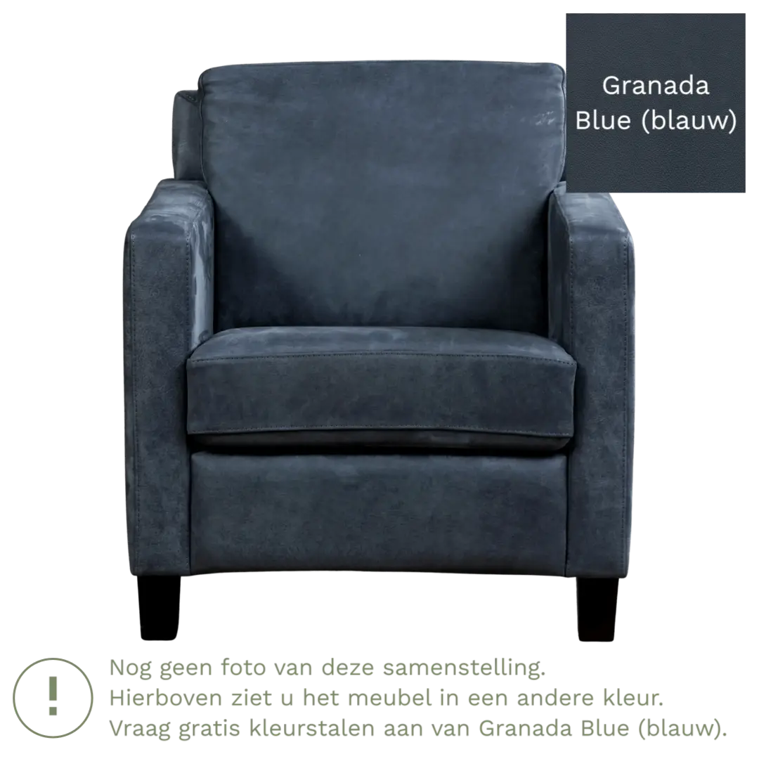 afbeelding van Leren fauteuil Smart - Granada Blue (blauw) - Poten hout bruin