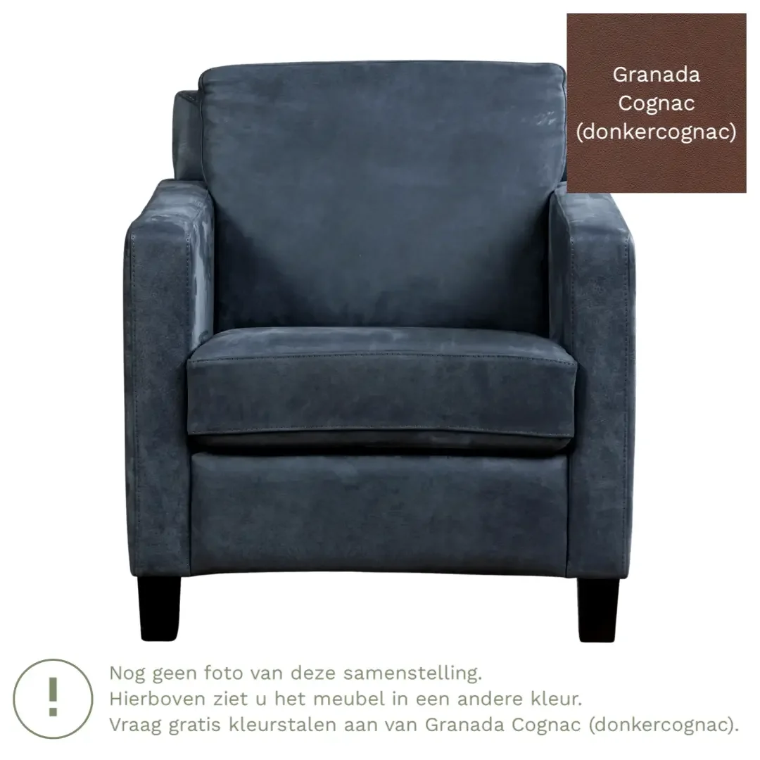 afbeelding van Leren fauteuil Smart - Granada Cognac (donkercognac) - Poten hout bruin