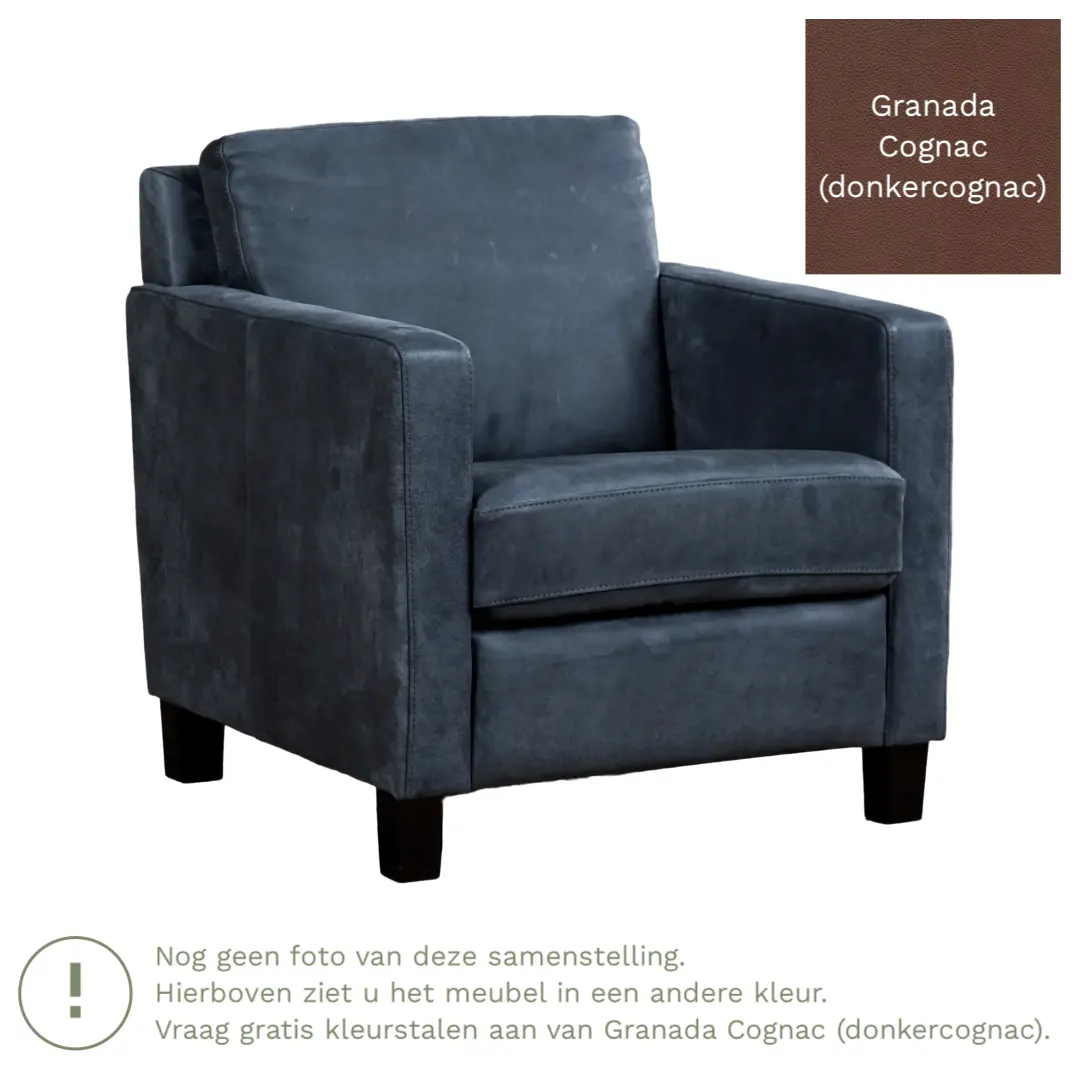 afbeelding van Leren fauteuil Smart - Granada Cognac (donkercognac) - Poten hout zwart