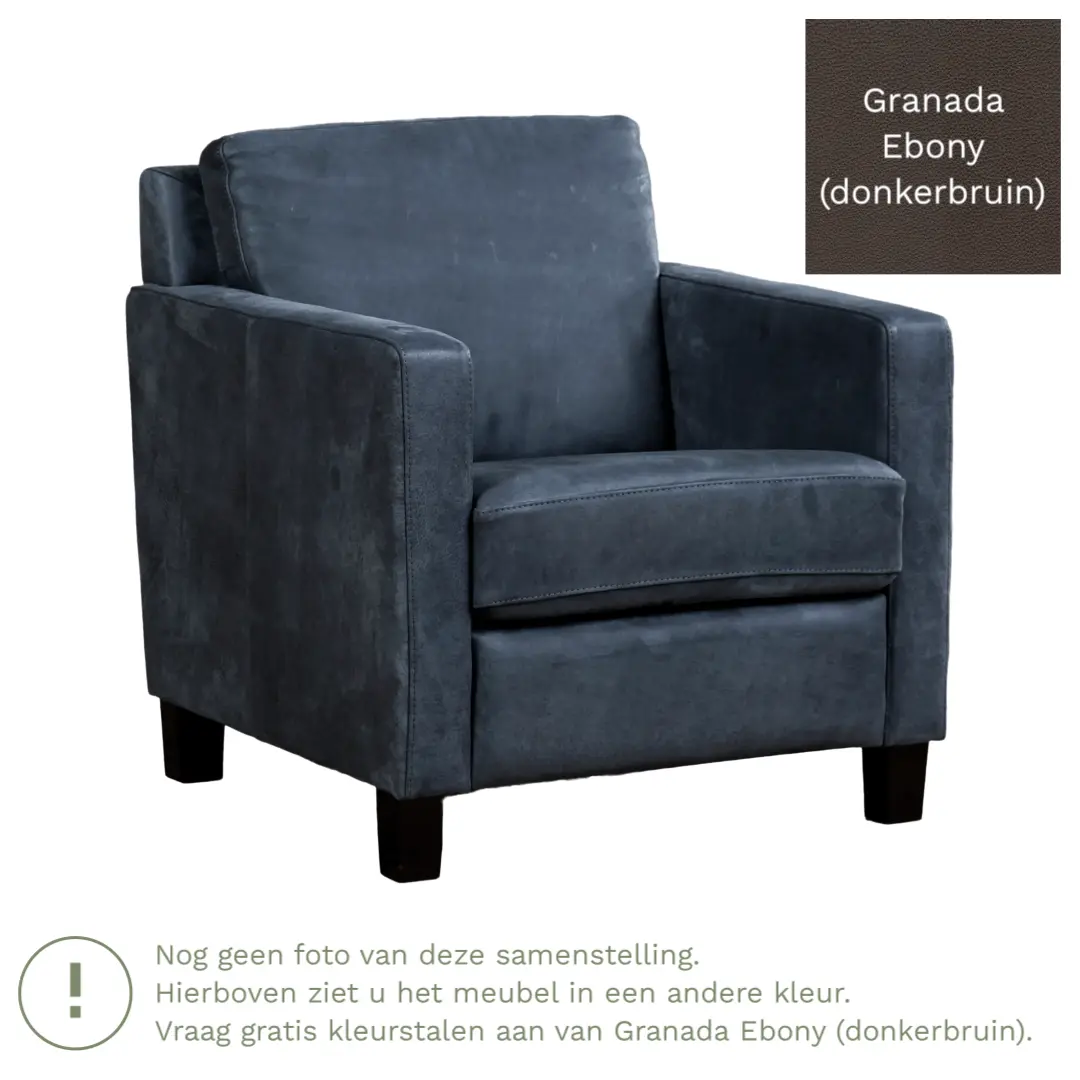 afbeelding van Leren fauteuil Smart - Granada Ebony (donkerbruin) - Poten hout bruin