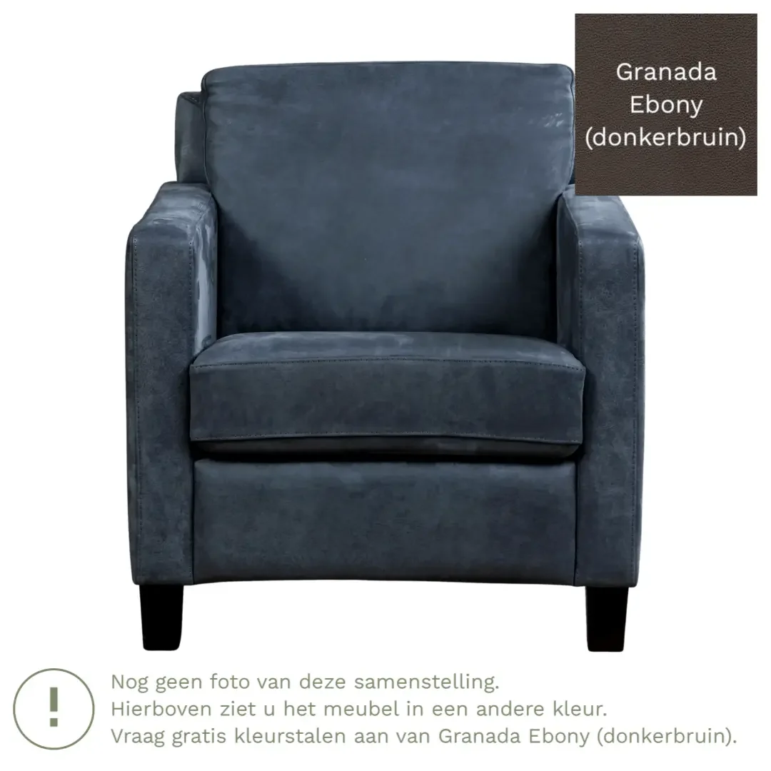 afbeelding van Leren fauteuil Smart - Granada Ebony (donkerbruin) - Poten hout bruin