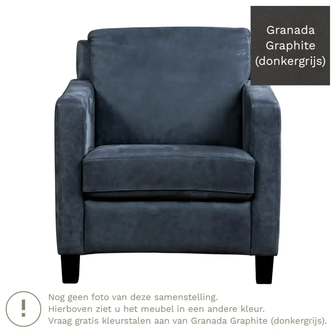 afbeelding van Leren fauteuil Smart - Granada Graphite (donkergrijs) - Poten hout bruin