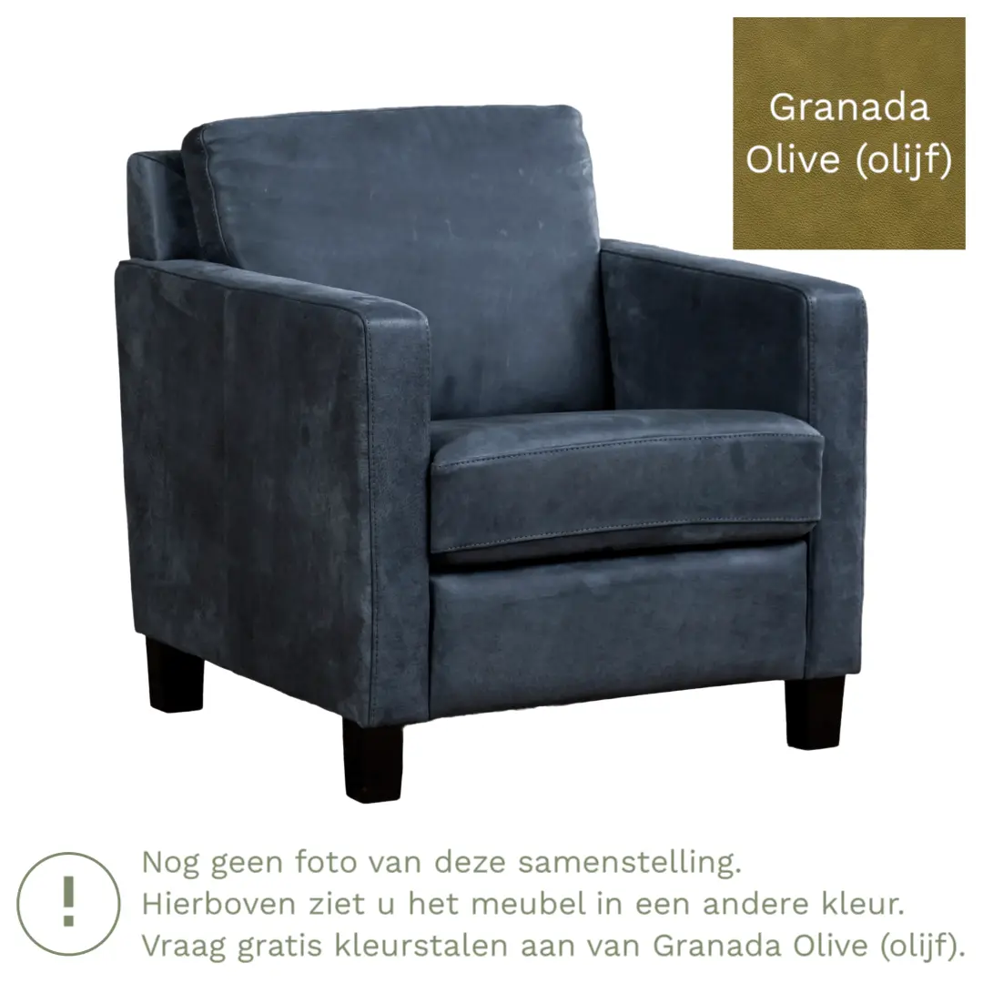 afbeelding van Leren fauteuil Smart - Granada Olive (olijf) - Poten hout zwart
