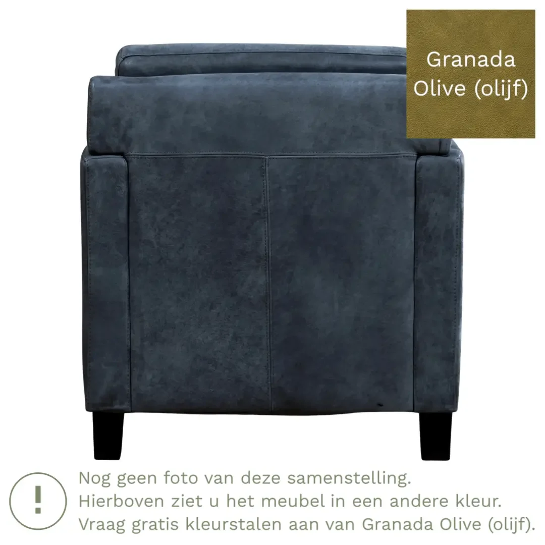 afbeelding van Leren fauteuil Smart - Granada Olive (olijf) - Poten hout zwart