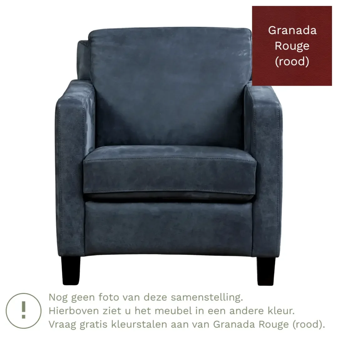 afbeelding van Leren fauteuil Smart - Granada Rouge (rood) - Poten hout zwart