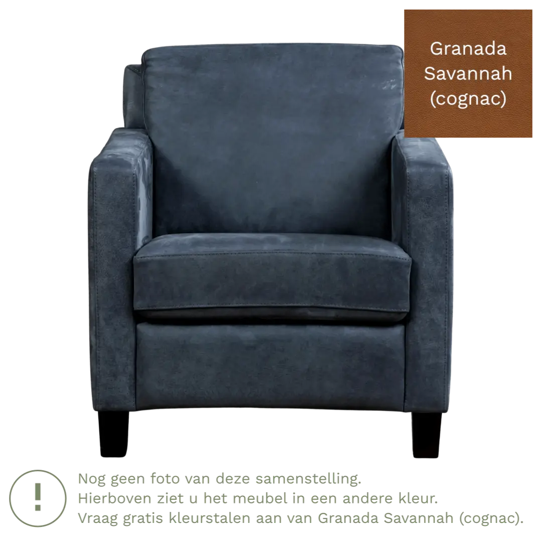 afbeelding van Leren fauteuil Smart - Granada Savannah (cognac) - Poten hout bruin
