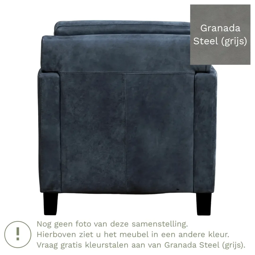 afbeelding van Leren fauteuil Smart - Granada Steel (grijs) - Poten hout bruin