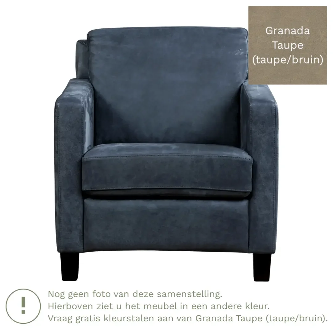 afbeelding van Leren fauteuil Smart - Granada Taupe (taupe/bruin) - Poten hout zwart