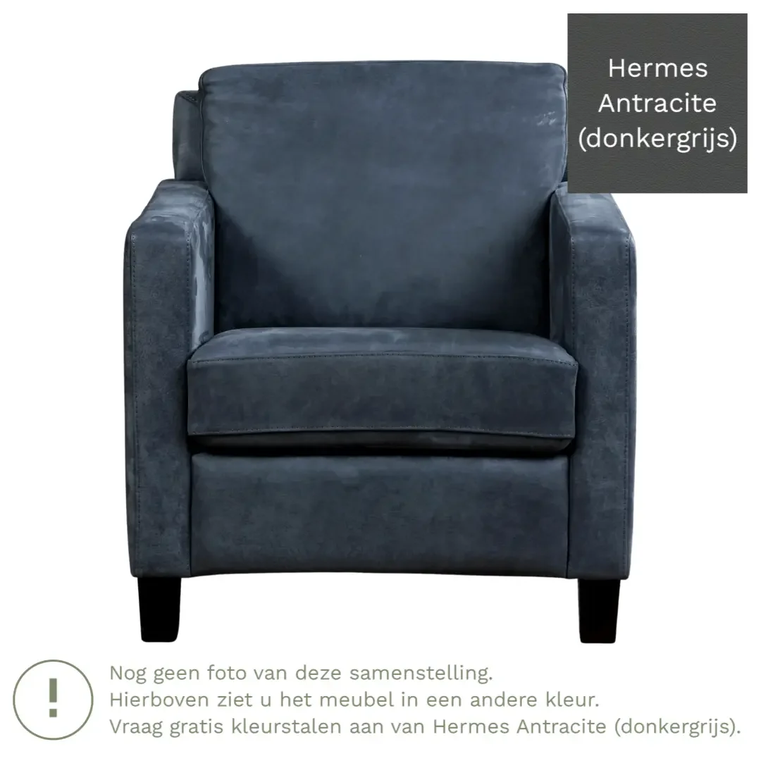 afbeelding van Leren fauteuil Smart - Hermes Antracite (donkergrijs) - Poten hout bruin