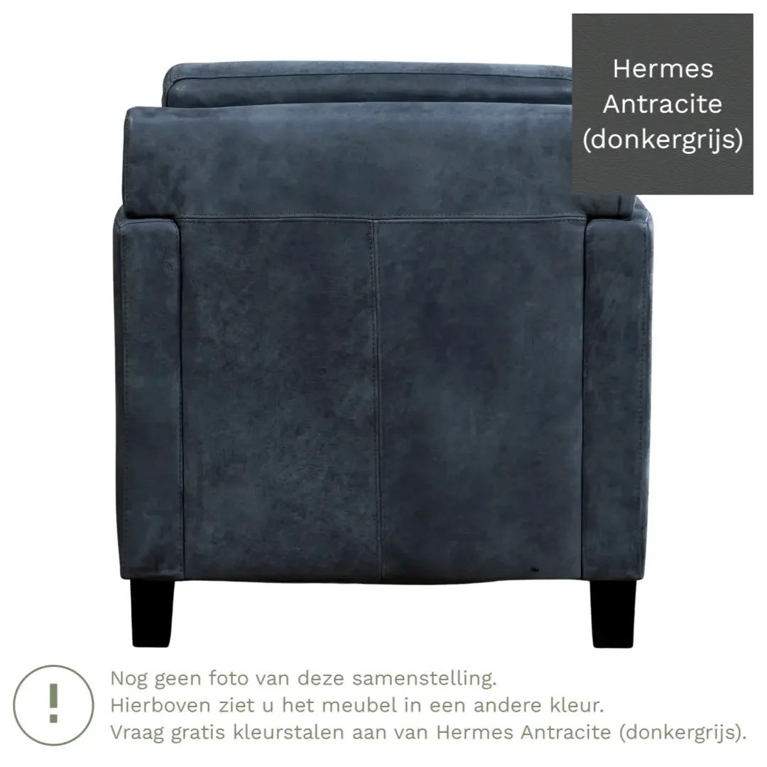 afbeelding van Leren fauteuil Smart - Hermes Antracite (donkergrijs) - Poten hout bruin