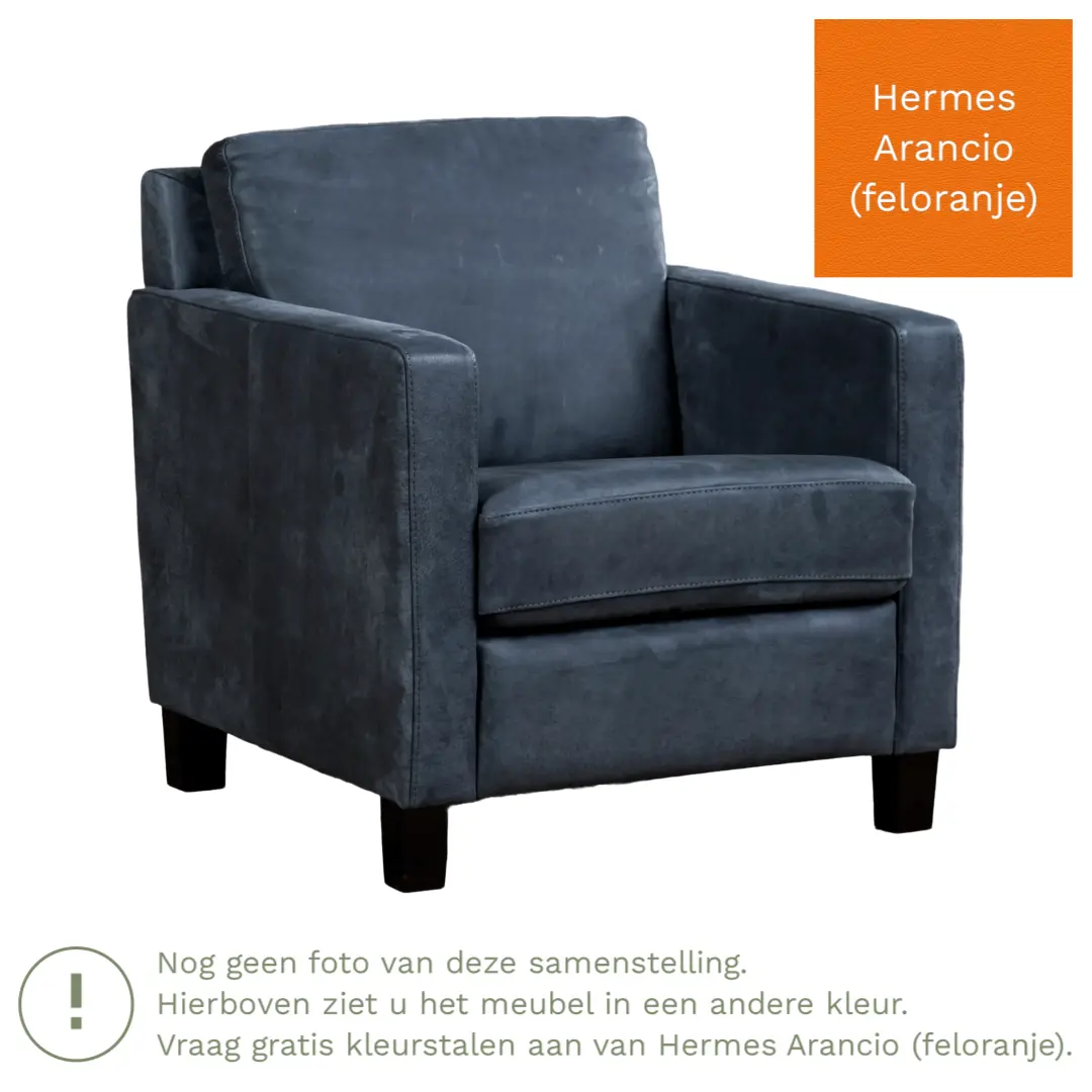 afbeelding van Leren fauteuil Smart - Hermes Arancio (feloranje) - Poten hout bruin