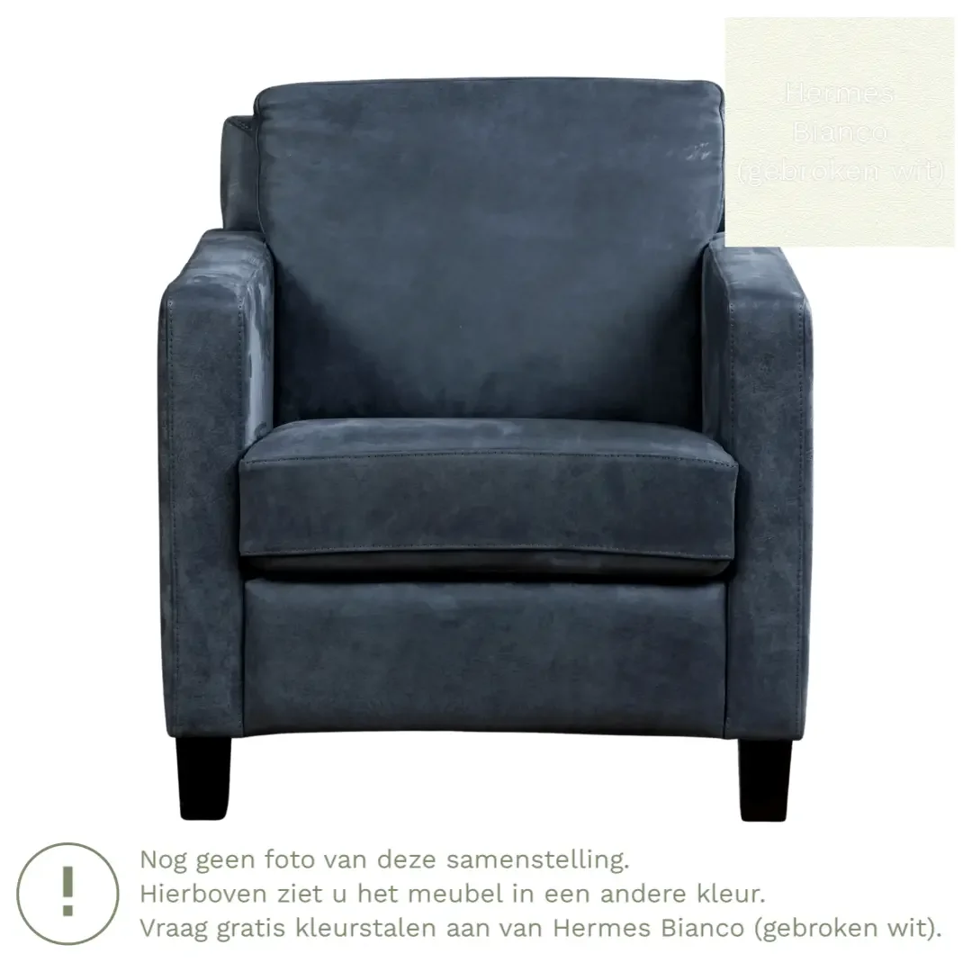 afbeelding van Leren fauteuil Smart - Hermes Bianco (gebroken wit) - Poten hout bruin