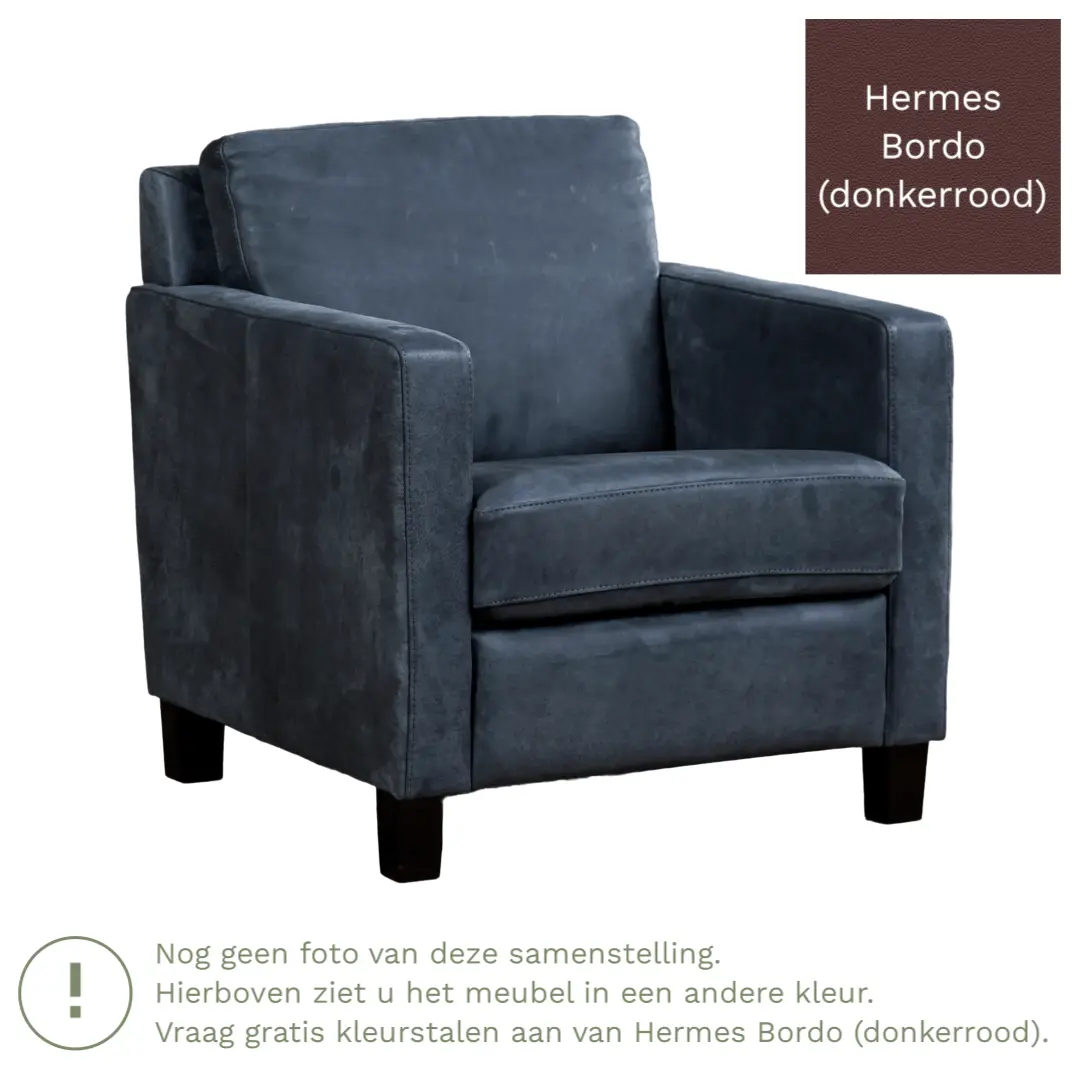 afbeelding van Leren fauteuil Smart - Hermes Bordo (donkerrood) - Poten hout bruin