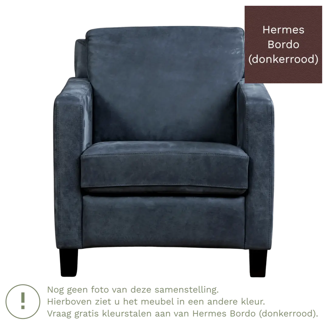 afbeelding van Leren fauteuil Smart - Hermes Bordo (donkerrood) - Poten hout bruin
