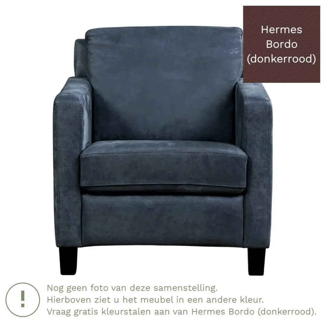 afbeelding van Leren fauteuil Smart - Hermes Bordo (donkerrood) - Poten hout zwart
