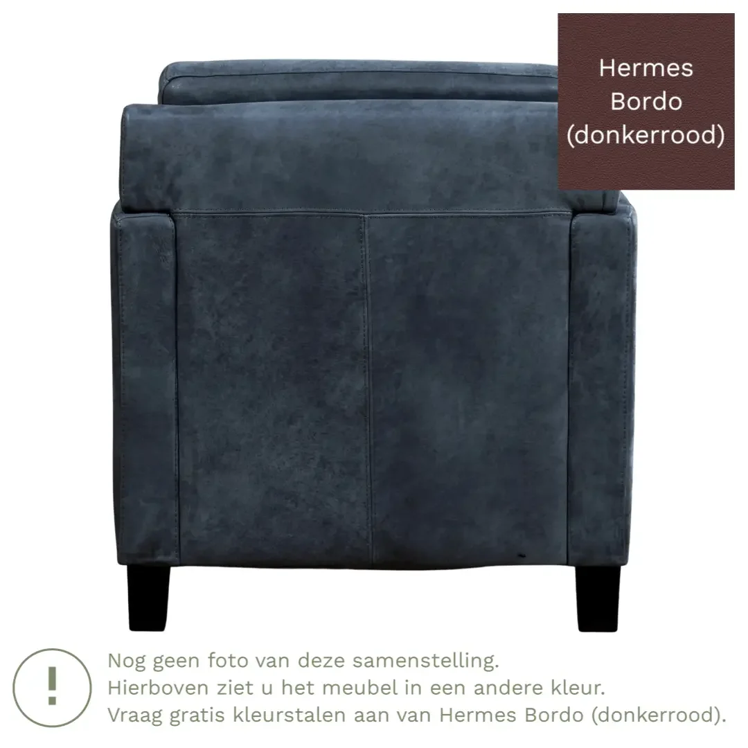 afbeelding van Leren fauteuil Smart - Hermes Bordo (donkerrood) - Poten hout zwart