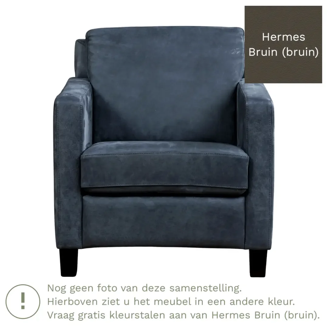 afbeelding van Leren fauteuil Smart - Hermes Bruin (bruin) - Poten hout zwart