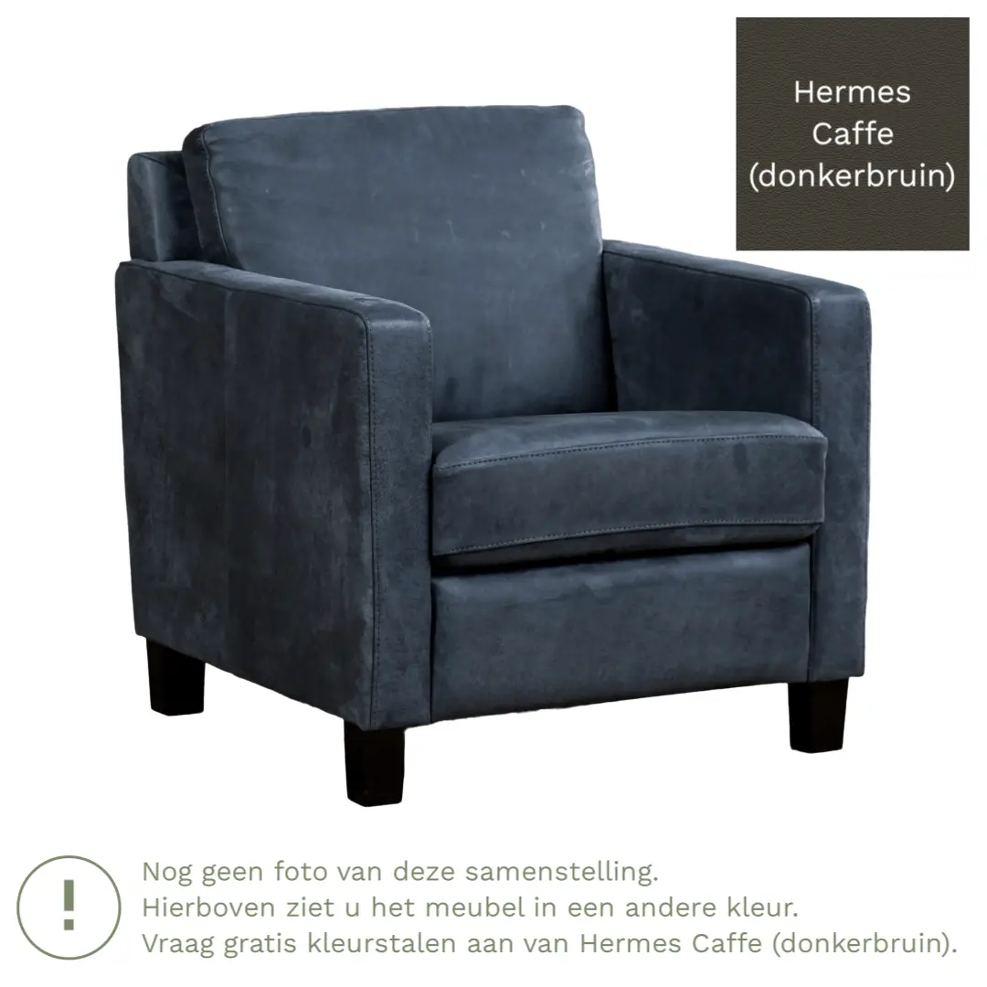 afbeelding van Leren fauteuil Smart - Hermes Caffe (donkerbruin) - Poten hout bruin