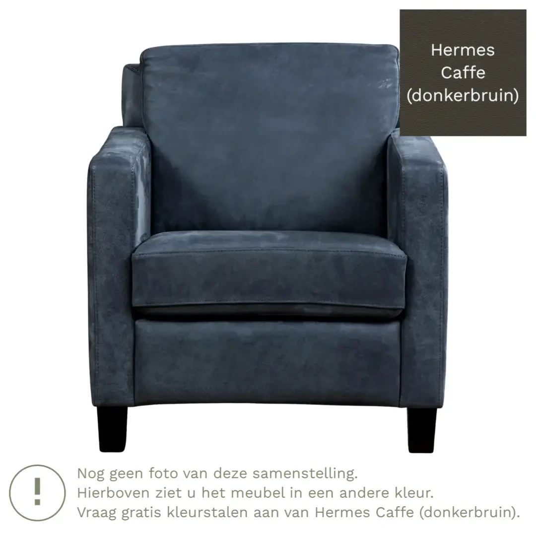 afbeelding van Leren fauteuil Smart - Hermes Caffe (donkerbruin) - Poten hout bruin