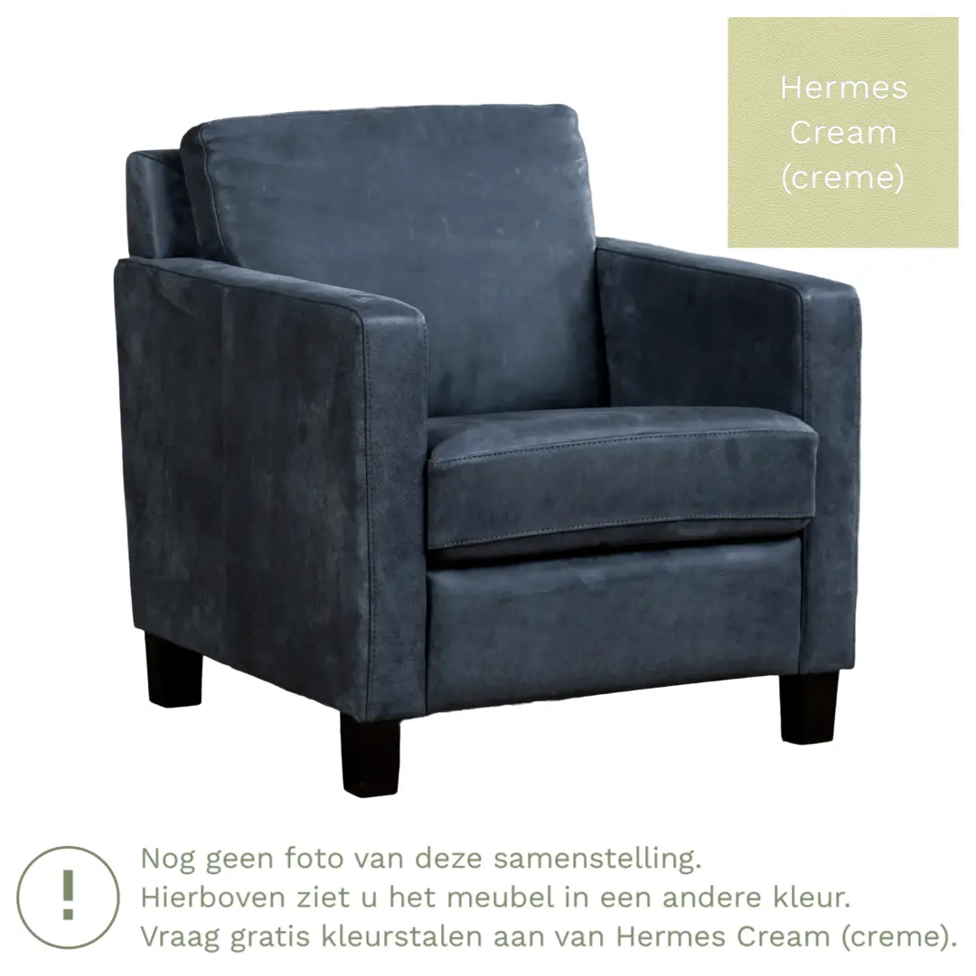 afbeelding van Leren fauteuil Smart - Hermes Cream (crème) - Poten hout zwart