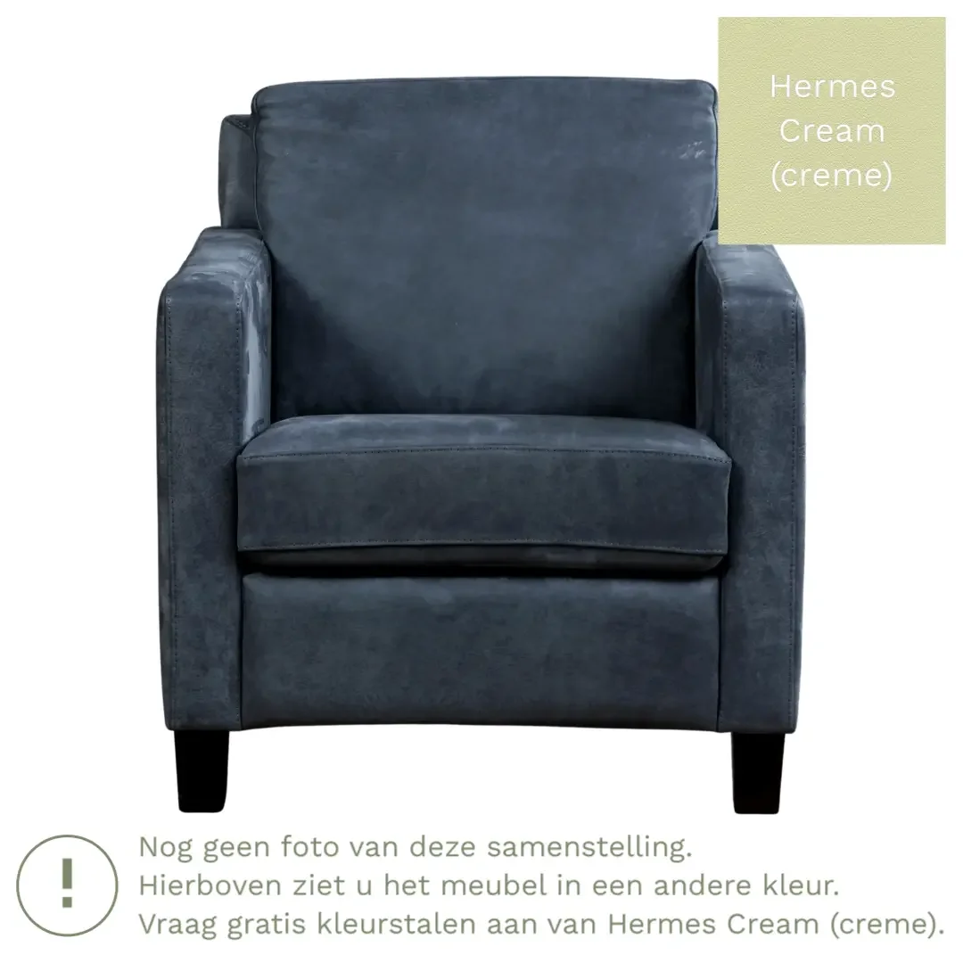 afbeelding van Leren fauteuil Smart - Hermes Cream (crème) - Poten hout zwart