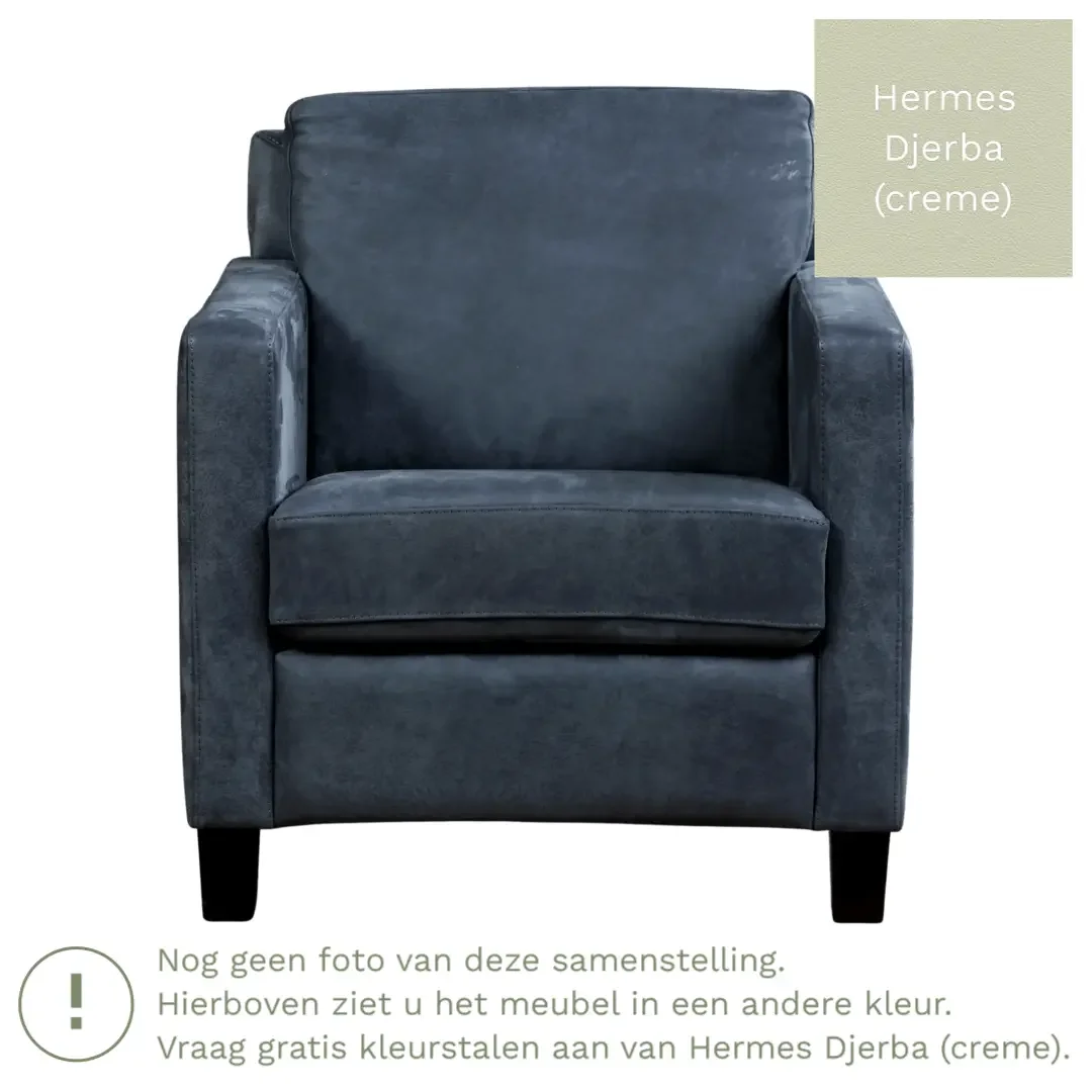 afbeelding van Leren fauteuil Smart - Hermes Djerba (crème) - Poten hout bruin