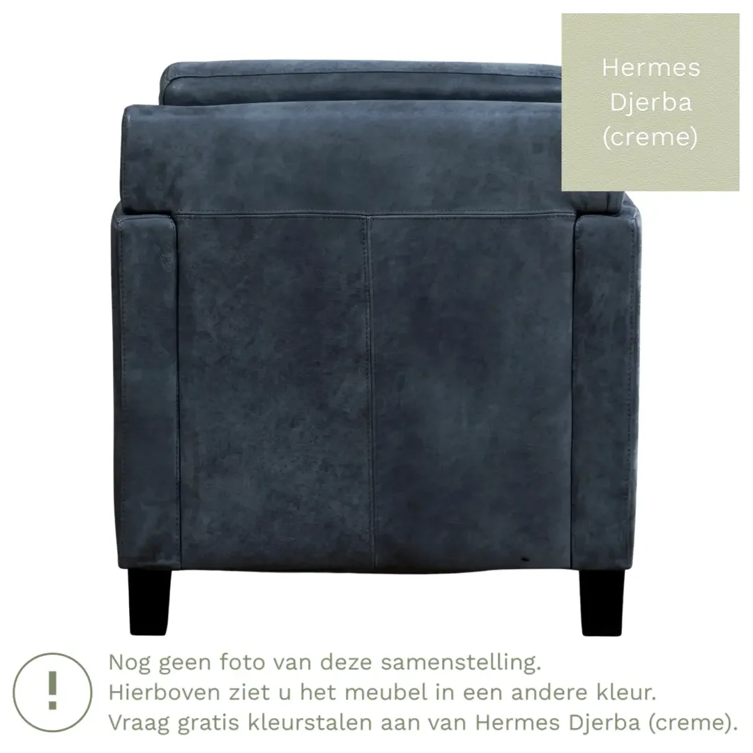 afbeelding van Leren fauteuil Smart - Hermes Djerba (crème) - Poten hout bruin