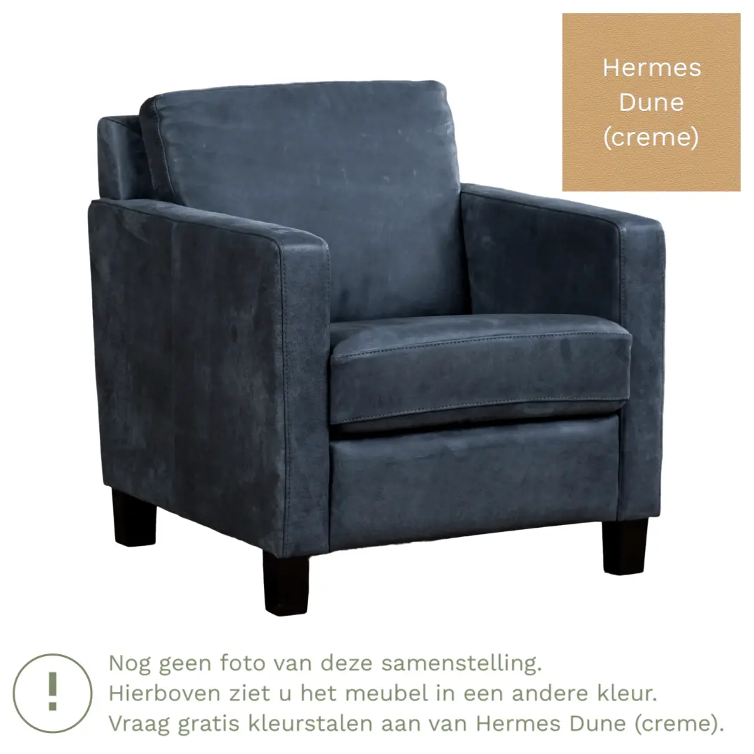 afbeelding van Leren fauteuil Smart - Hermes Dune (crème) - Poten hout zwart