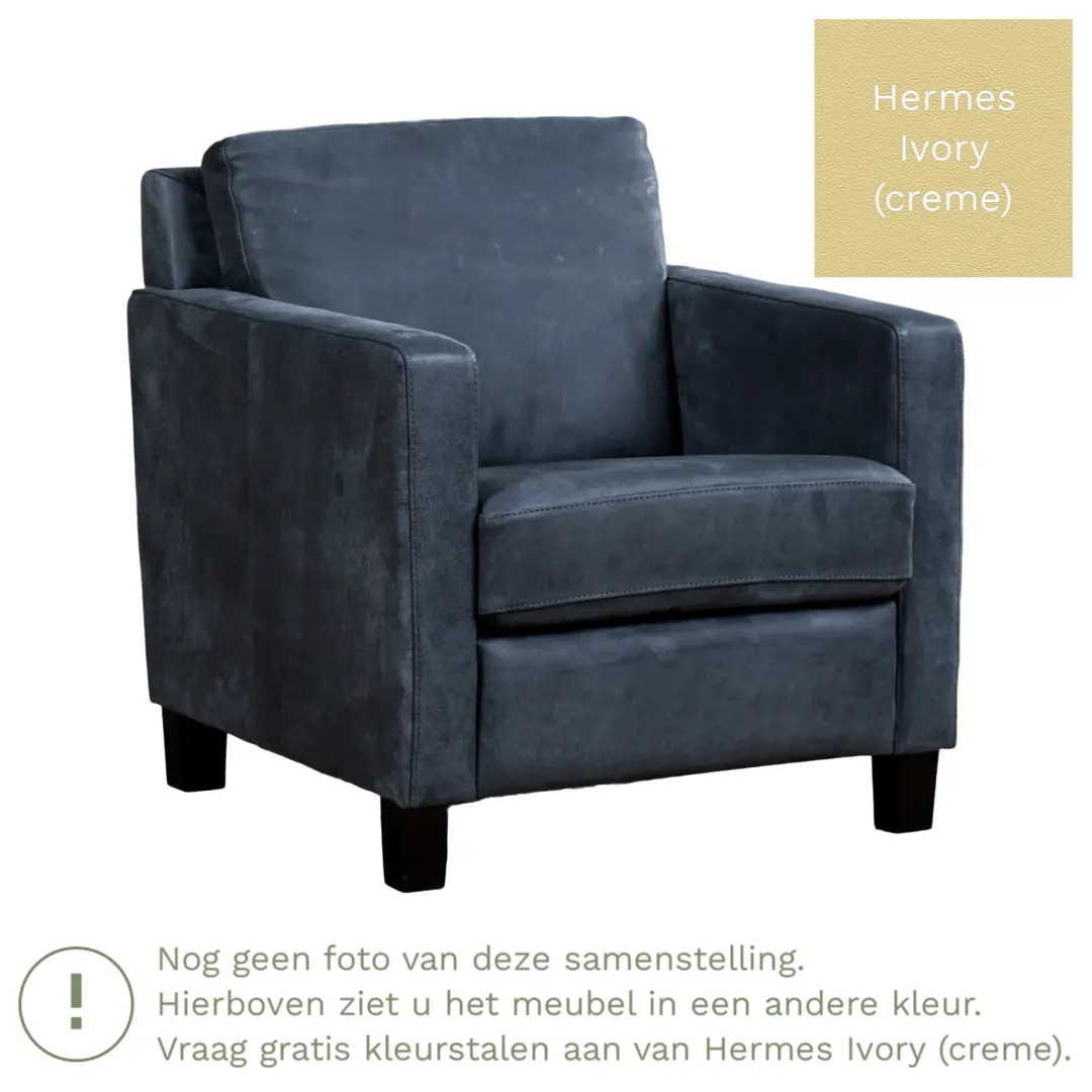 afbeelding van Leren fauteuil Smart - Hermes Ivory (crème) - Poten hout zwart