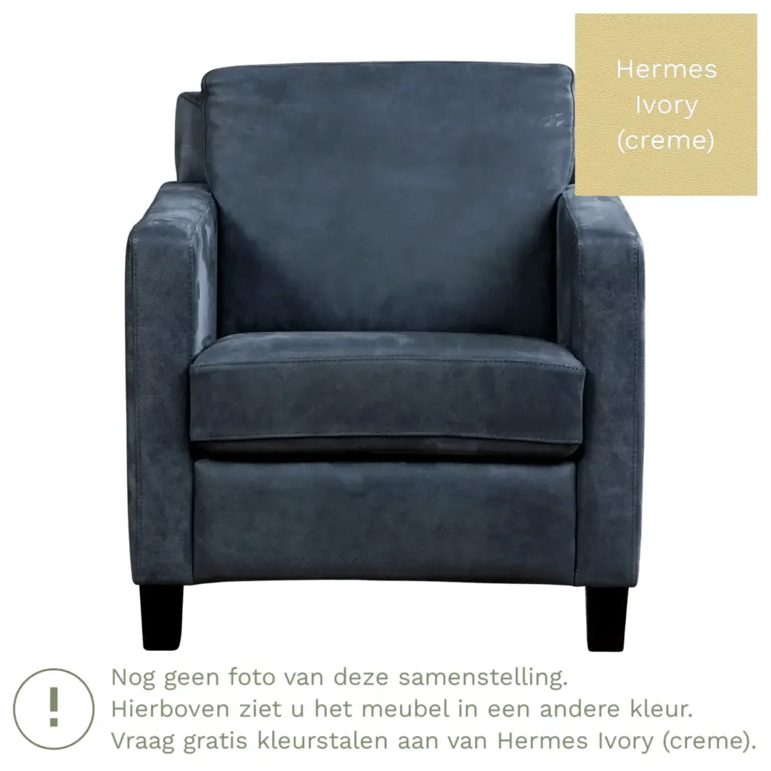 afbeelding van Leren fauteuil Smart - Hermes Ivory (crème) - Poten hout zwart