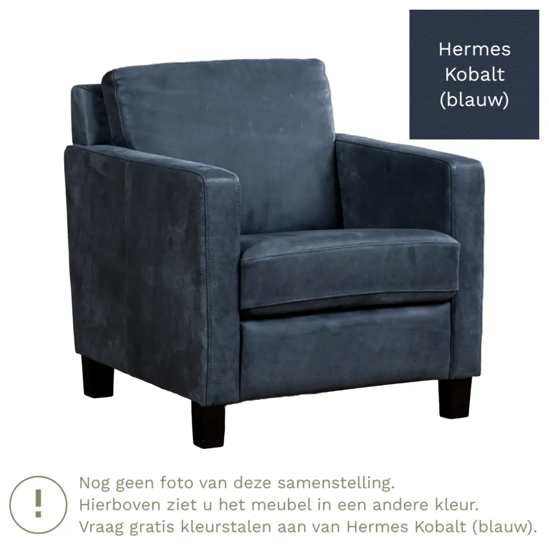afbeelding van Leren fauteuil Smart - Hermes Kobalt (blauw) - Poten hout zwart