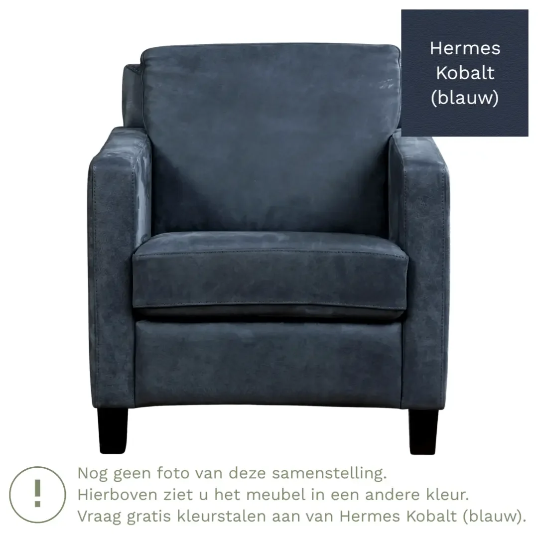 afbeelding van Leren fauteuil Smart - Hermes Kobalt (blauw) - Poten hout zwart
