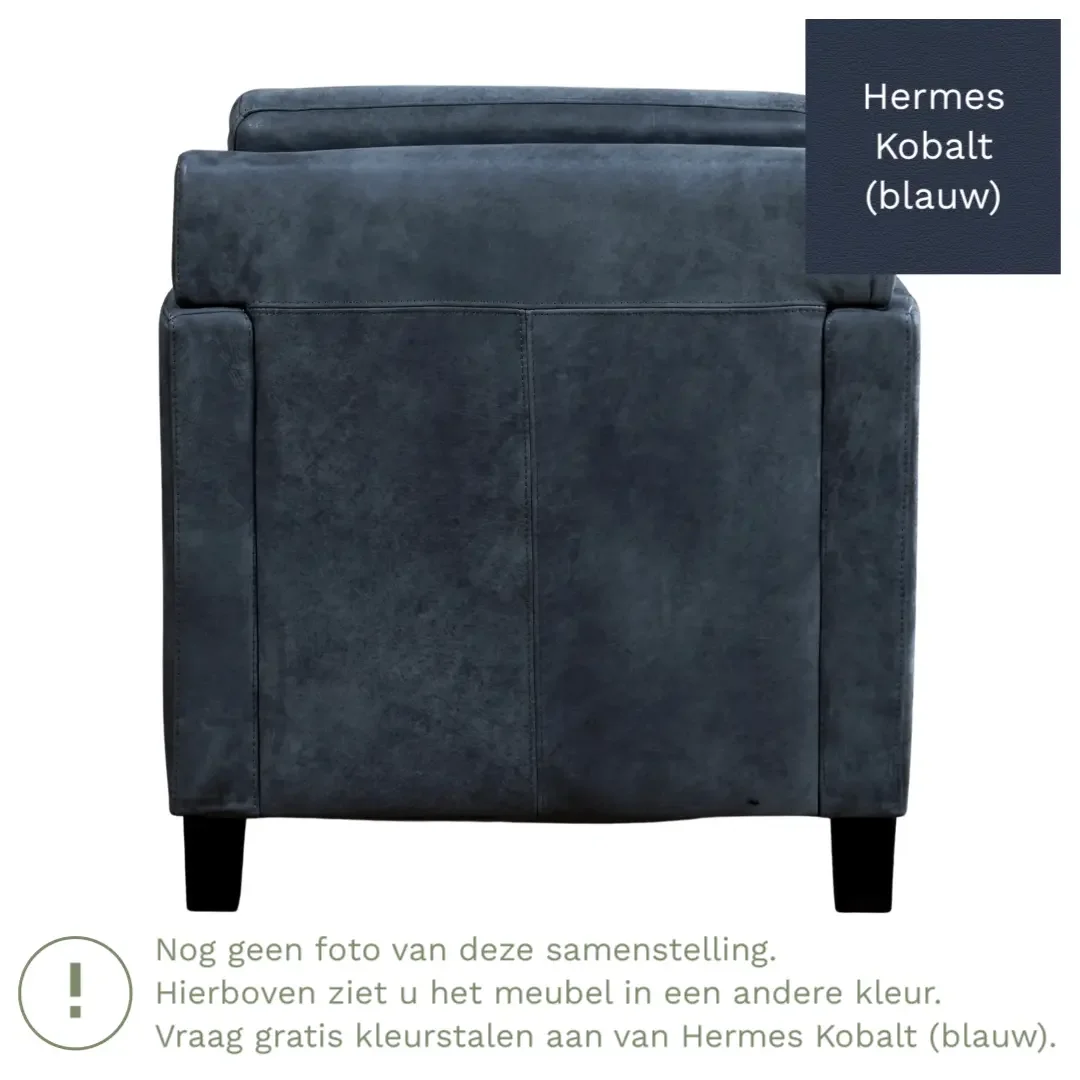 afbeelding van Leren fauteuil Smart - Hermes Kobalt (blauw) - Poten hout zwart