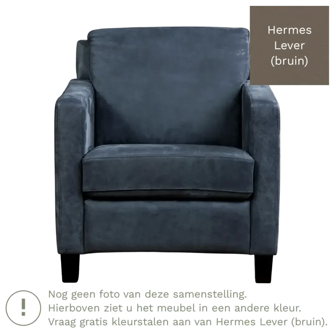 afbeelding van Leren fauteuil Smart - Hermes Lever (bruin) - Poten hout zwart