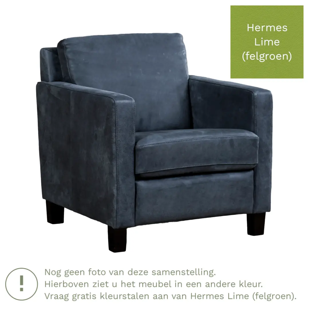 afbeelding van Leren fauteuil Smart - Hermes Lime (felgroen) - Poten hout zwart