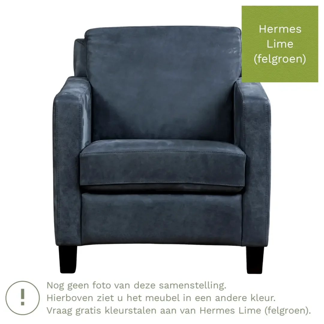 afbeelding van Leren fauteuil Smart - Hermes Lime (felgroen) - Poten hout zwart