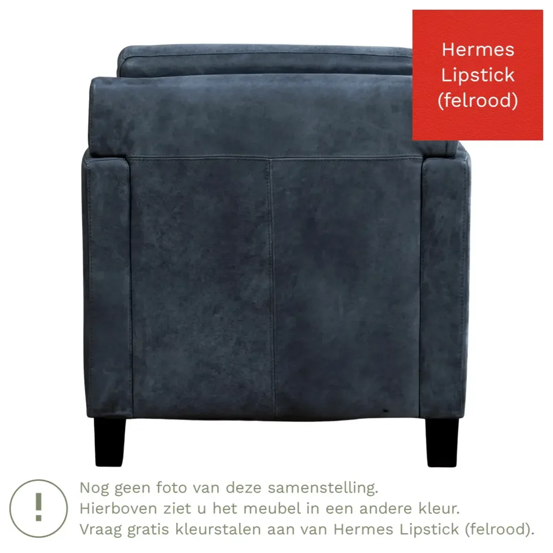 afbeelding van Leren fauteuil Smart - Hermes Lipstick (felrood) - Poten hout bruin