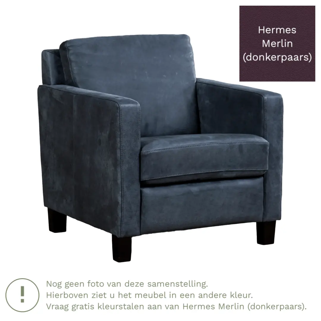 afbeelding van Leren fauteuil Smart - Hermes Merlin (donkerpaars) - Poten hout zwart