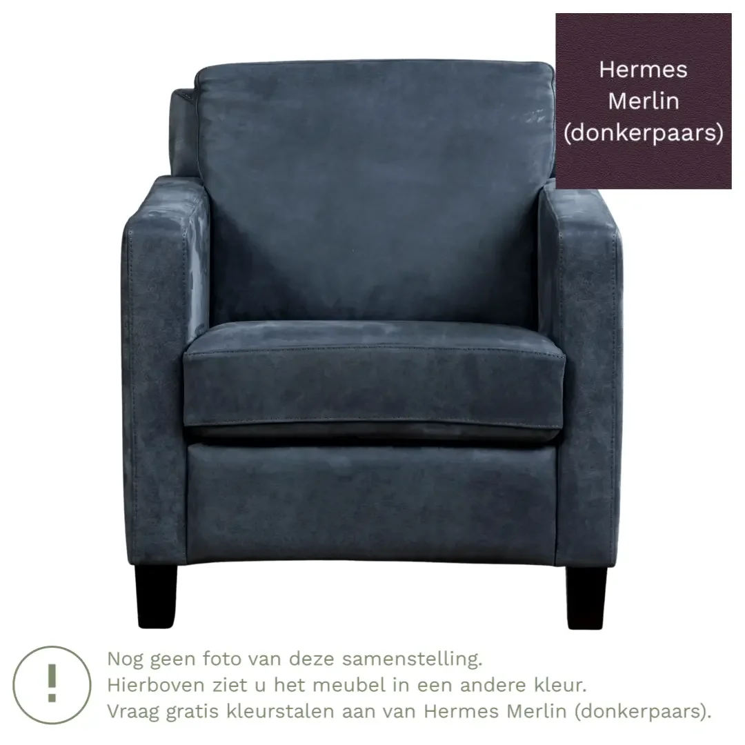 afbeelding van Leren fauteuil Smart - Hermes Merlin (donkerpaars) - Poten hout zwart