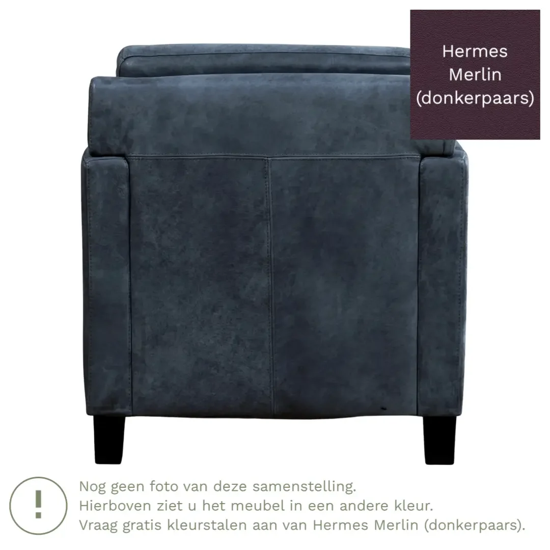 afbeelding van Leren fauteuil Smart - Hermes Merlin (donkerpaars) - Poten hout zwart